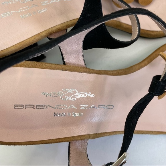 Brenda Zaro Suede Sandals Black Camel 39 7 Flowers Made in Spain Low Heel Straps - Picture 2 of 10